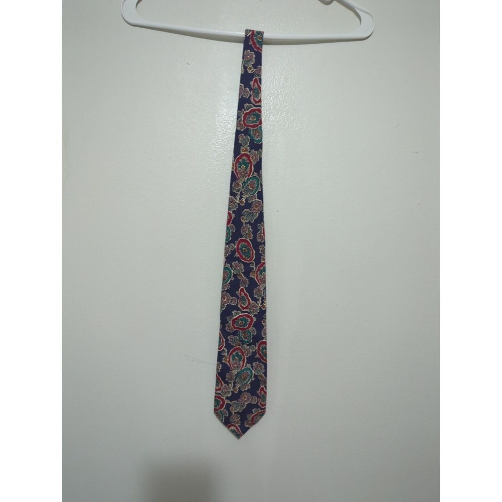 Boston Traders Mens Silk Necktie Navy Blue Floral Paisley Vintage Wide Tie‎
